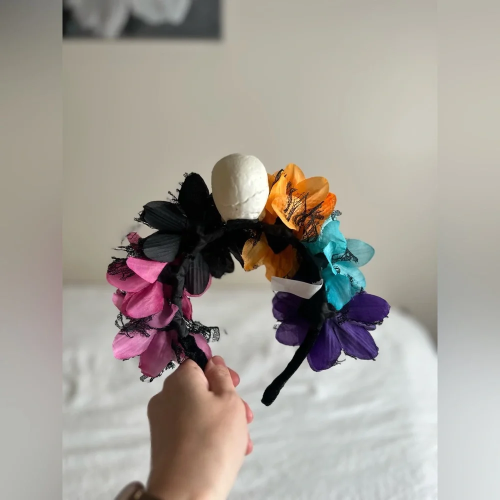 Fabric Flower Hairband with Skull Halloween
